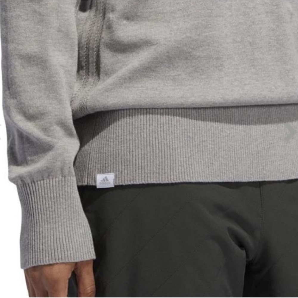 Adidas 100% Cotton Knit 3 Stripe Grey Golf Crewneck Quarter Zip Sweater Medium - Picture 4 of 11